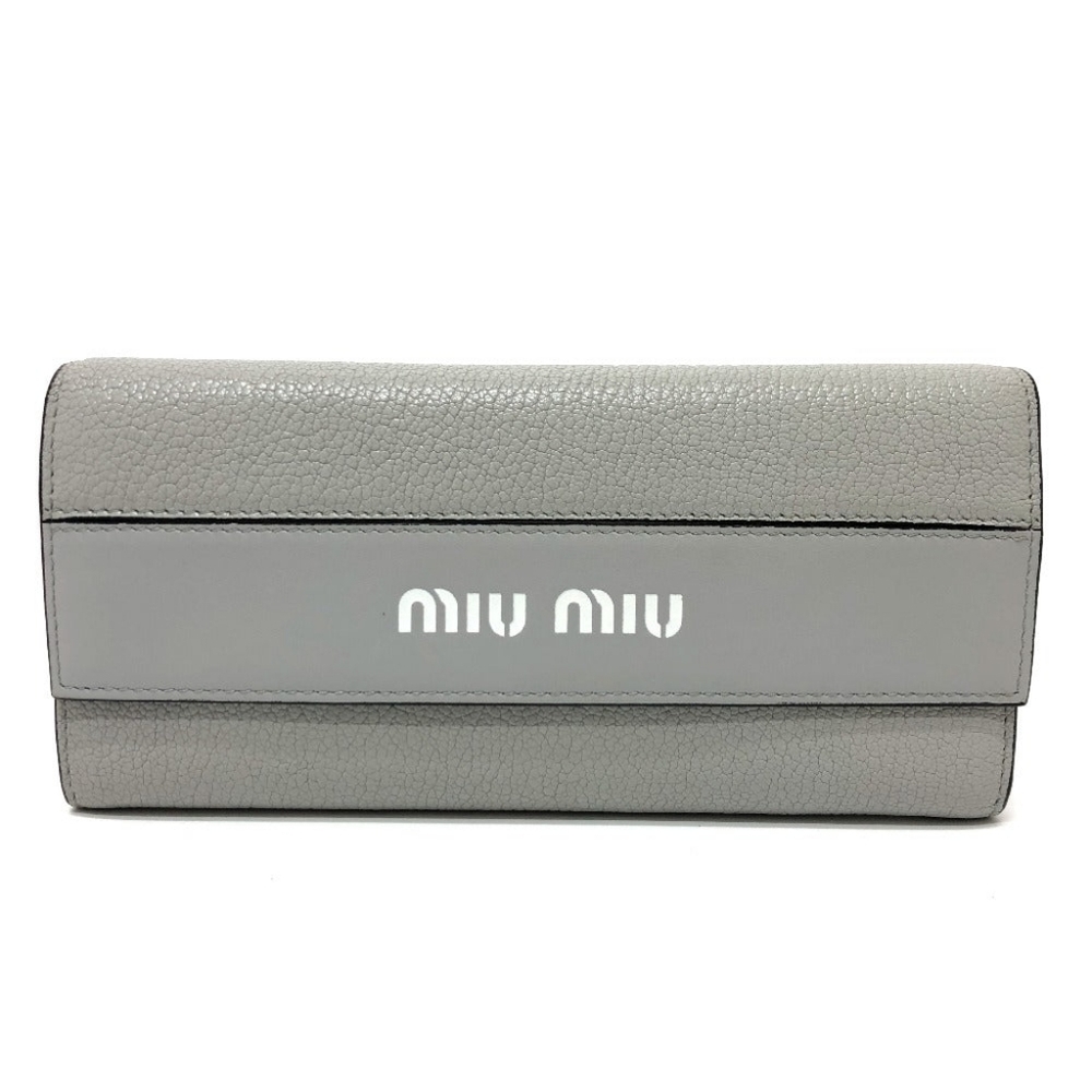 MIU MIU Long Wallet Leather Grey logo
